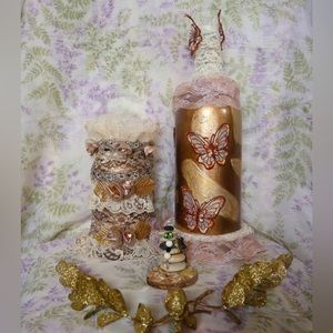 Hand Crafted Gypsy Bottle And Jar Set Butterflies & Flowers Meadow Set
